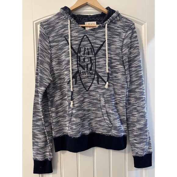Beach By Exist Tops - Beach By Exist Knit Hoodie California Living Slim Navy White Lightweight Size L
